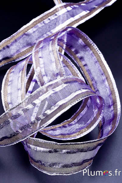 Satinband - Breite 40 mm - lila-braun-silber